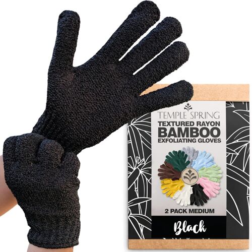 Kalanka-Gant Exfoliant Corps En Bambou, Gant Gommage Corps, Loofah Éponge Douche, Body Scrub Exfoliating Glove, Luffa Éponge Bain, Premium Exfoliating Mitts ¿ Noir 