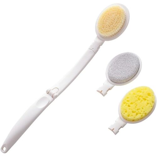 Kalanka-Brosse Corps, Brosse Dos Douche - Brosse 3 En 1 Avec Manche Long Pliable, 3 Têtes Remplaçables (Éponge, Nylon, Pierre Ponce) Pour Nettoyage Et Exfoliation 