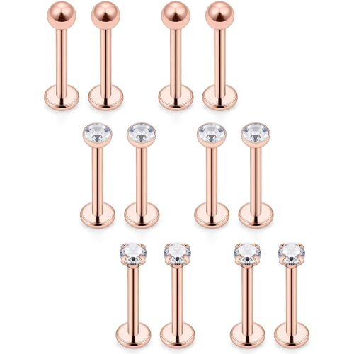 Kalanka-6-12pcs 16g 8mm Piercing Labret Tragus Helix Acier Inoxidable Zircon Boule Piercing Oreille Lèvre Studs Bijoux De Piercing