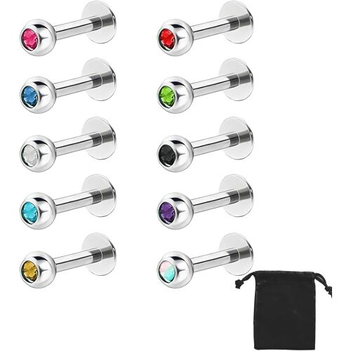 Kalanka-10pcs Transparent Piercing Acrylique Labret Piercing Studs Pour Femmes Bijoux De Corps Zirconium