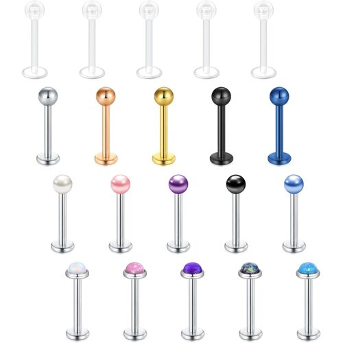 Kalanka-20 Pièces Lèvres Stud Labret Bars 16g 6/8/10mm Acier Inoxydable Plastique Monroe Medusa Tragus Helix Piercing Stud