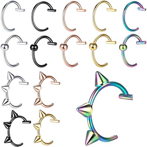 Kalanka-Set De 15 Faux Piercings De Lèvre ¿ Piercings Faux En Acier Inoxydable Avec Divers Designs (Lisse, Boule, Épines) Pour Lèvre & Nez