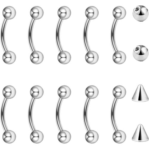 Kalanka-10pcs Barbell Curved 1,2mm Piercing Lèvre Sourcils Septum Rook Daith Banane Argent Noir Or 6mm 8mm 10mm 12mm Acier Chirurgical