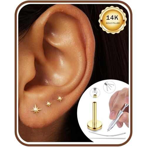Kalanka-16g/18g Piercing Tragus Acier Chirurgical Hypoallergénique Piercing Helix Labret Levre Conch Cartilage Piercing Oreille Or Argent 6/8/10mm