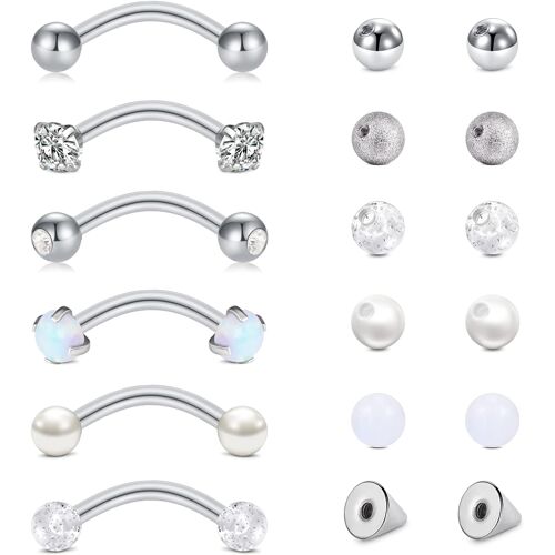 Kalanka-12 Paires Piercing Sourcil Barres Remplacement Balle Acier Chirurgical 16g 10mm Courbe Barbell Levre Tragus Helix Daith Rook Piercing