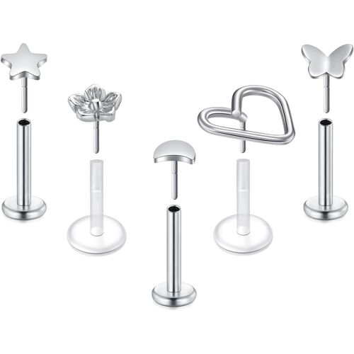 Kalanka-4-12 Pièces De Vis À Lèvres Labret 16g 6/8mm Barre De Tragus Daith Rook Hélix Boucle D'oreille En Acier Inoxydable D'argent Transparent Bijoux De Piercing
