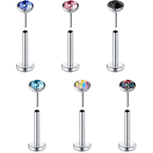 Kalanka-Anneau Labret À Tige Plate En Argent 20g Pour Piercing Des Lèvres, Du Cartilage, De L'hélix, Du Tragus Et De La Lèvre Medusa, Ensemble De 6 Pièces