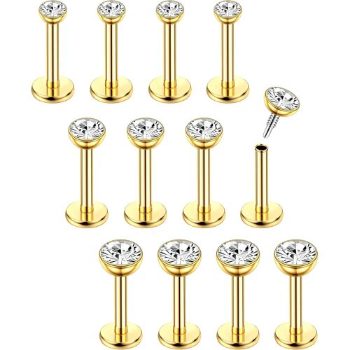Kalanka-16g 12pcs Piercing Nez Acier Chirurgical Piercing Nez Oreile Labret Helix Cartilage Tragus Piercing 6/8mm Pour Femmes Hommes
