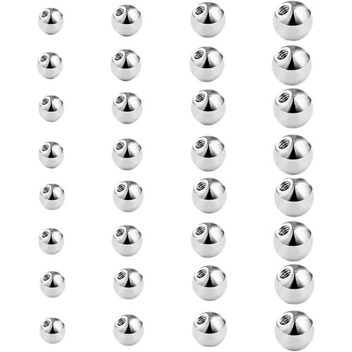 Kalanka-32 Pièces Boules De Piercing Argent Remplacement Boules Acier Inoxydable Pour Filetage Extérieur Lèvres Septum Hélix Langue Ventre Bijoux De Piercing (1,6mm) (Argent) [Boule Piercing Langue]