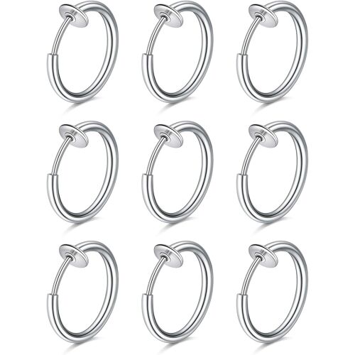 Kalanka-9pcs Faux Anneau Nez Lèvre Boucle D'oreille Cerceau Acier Inoxydable Clip Non Percé Corps Piercing Bijoux