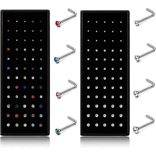 Kalanka-100-240 Pièces Piercing Nez En Acier Inoxydable 316l, Piercing Nez En L Droit, Piercing Nez Spirale, Hypoallergéniques Piercing Nez Goujon Pour Femmes Hommes 20g 22g 1,5mm 2mm 2,5mm 3mm