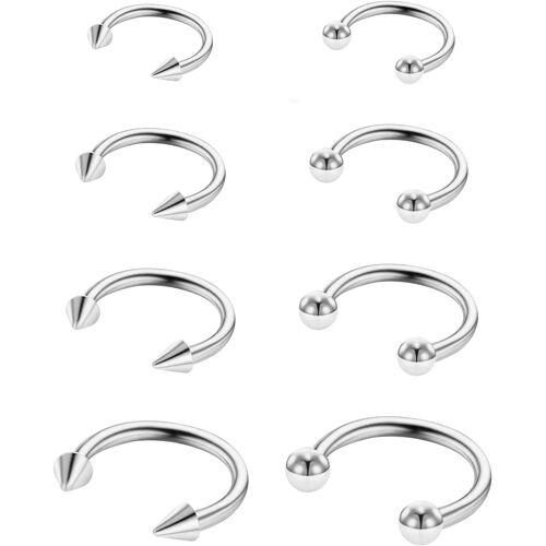 Kalanka-8 Pièces Piercing Septum Fer À Cheval 16g Nasal En Acier Inoxydable Piercing Nez Anneaux Piercing Bijoux Lèvres Cartilage Boucles D'oreilles Femmes Anneau Nez Piercing Hommes (Argent)