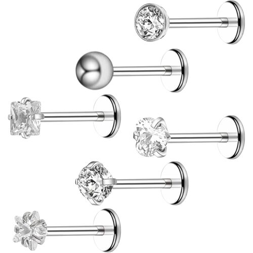 Kalanka-6 Pièces Piercing Acier Chirurgical Helix Et Tragus 16g Bijoux Piercing Lèvre 8mm Zircone