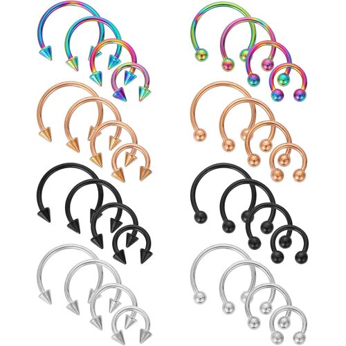 Kalanka-Lot De 32 Anneaux Fer À Cheval En Acier Chirurgical 16 G Différentes Tailles Pour Nez, Septum, Boucles D'oreilles, Sourcils, Lèvres, Fer À Cheval Pour Homme Et Femme