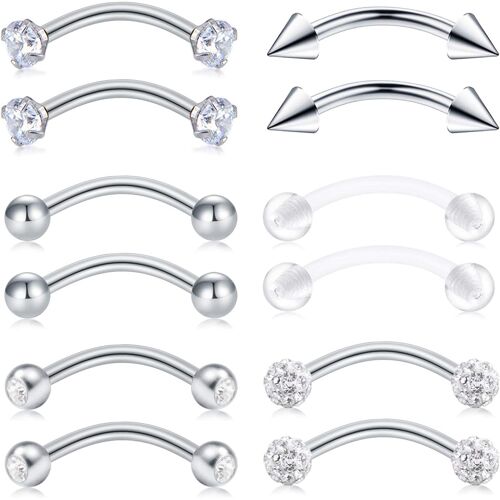 Kalanka-Acier Chirurgical 316l Piercing Sourcils Rook Oreille Piercing Bananes Rook Oreille Arcade Curved Barbell Piercing 16g Nombril Anneaux