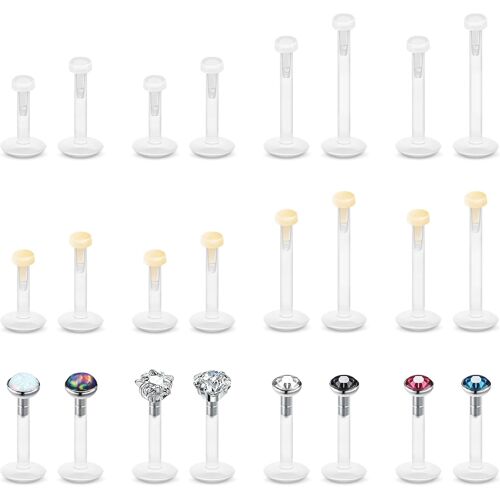 Kalanka-24pcs Piercing Labret Bioflex Plastique Levre Bouche Barres Transparent Silicone Tige Pour Nez Medusa Madonna Tragus Helix Oreille 6mm 8mm 10mm 12mm 16g
