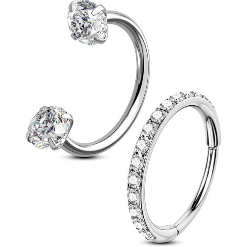 Kalanka-2pcs 316l Stainless Steel Nose Ring Hoops 20g Threadless Horseshoe Nose Nostril Piercings Jewellery Sets Hinged Segment Helix Septum Lip Eyebrow Rook Daith Earrings 7/8mm