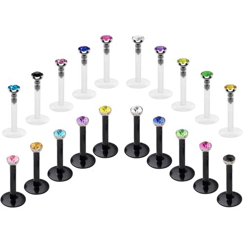 Kalanka-20pcs 16 Gauge Clair Barre À Lèvres Flexible Piercing Oreille Labret Retainers Stud Piercing Bijoux 6/8/10mm