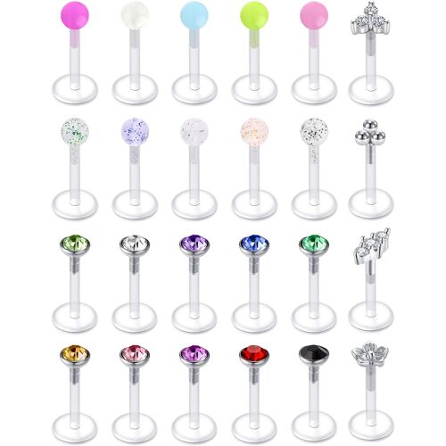 Kalanka-Piercing À Lèvres En Acrylique Et Acier Chirurgical Labret Stud 16g Oreille Tragus Helix Earring Bar 8mm 10m Cz Top