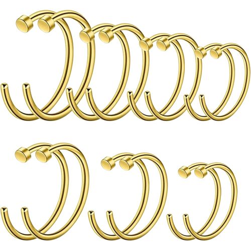 Kalanka-14 Pièces Faux Piercings Nez, Anneau À Lèvres En Acier Inoxydable, Anneaux De Nez, Piercing De Lèvre, Contrefaçon Piercing Ensemble De Bijoux, Pour Hommes Et Femmes (Or)