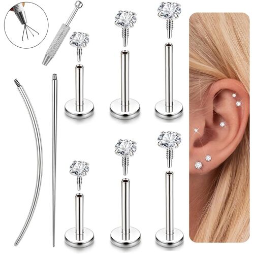 Kalanka-18g/16g Piercing Tragus Acier Chirurgical- Or/Argent Piercing Labret Levre Hypoallergénique Filetage Interne Piercings Helix Conch Nez Oreille Pour Femme
