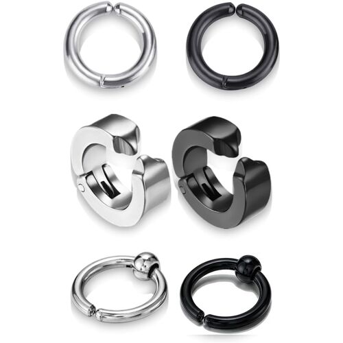 Kalanka-6 Pièces Non-Piercing Boucles D'oreille Clip D'oreille Faux Anneaux D'oreille Pour Hommes Et Femmes,Boucle D'oreille Homme, Fausse Boucle D'oreille Homme, En Acier Inoxydable, 2 Couleurs
