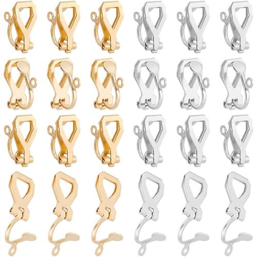 Kalanka-40pcs 2 Couleurs Boucles D'oreilles Clips Acier Inoxydable Résultats De Boucles D'oreilles Non Percées Or Couleur Acier Clip-On Boucle D'oreille Convertisseur Composants Pour Bijoux