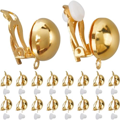 Kalanka-1 Boîte De 40 Clips D'oreilles À Clipser - Convertisseur De Boule Dorée En Métal Et Laiton - Boule Semi-Circulaire Pour Oreilles Non Percées - Convertisseur De Boucles D'oreilles Avec Clips
