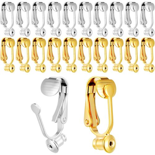 Kalanka-Lot De 20 Convertisseurs De Boucles D'oreilles À Clips Non Percés - En Alliage De Zinc - Hypoallergéniques - Plates - Pour La Fabrication De Boucles D'oreilles