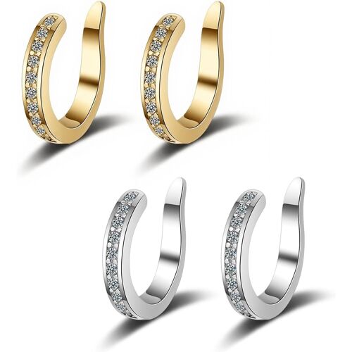 Kalanka-4 Pièces Clipse D'ajustement Auriculaire Non Chirurgicaux, Boucles D'oreilles En Diamant En Or Et Argent Pour Oreilles Décollées | Adapte Doucement Le Cartilage Sans Chirurgie | Confortable,