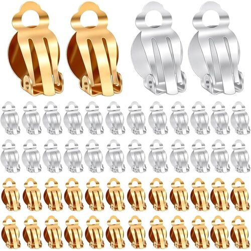 Kalanka-50pcs Boucle D'oreille À Clip En Acier Inoxydable Résultats Plats Rond Plateau Boucles D'oreilles Accessoires De Boucle D'oreille Pour La Fabrication De Bijoux, Argent Et Or