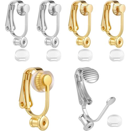 Kalanka-Ohrclip Konverter,8 Pièces Convertisseurs De Clips D'oreilles Et 8 Pièces Coussinets En Silicone Pour Boucles D'oreilles,Argent Et Or,Clips Pour Oreilles Non Percées,Non Percées