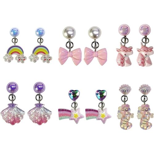 Kalanka-Lot De 6 Paires De Boucles D'oreilles À Clip Pour Fille - Boucles D'oreilles À Clip - Enfants Pour Filles - Licorne - Arcs