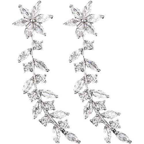 Kalanka-Boucles Oreilles Rampantes Forme De Fleur Serties De Cristaux Pour Femme Mariage Et Usage Quotidien