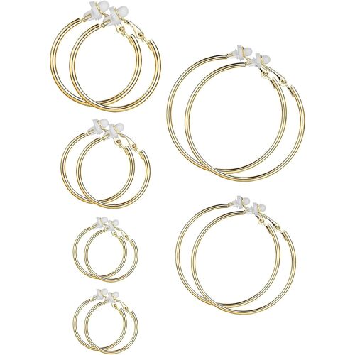 Kalanka-6 Paires Argent Hoop Clip Sur Les Boucles D'oreilles Boucles D'oreilles Non Piercing Pour Les Femmes Et Les Filles, 6 Tailles (Or)