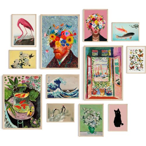 KALANKA-¿ Lot de 12 Affiches Déco Murale Éclectique Collage Vintage & Moderne Boho ¿ Décoration Murale Colorée pour Chambre, Bureau & Salon ¿ SANS CADRES