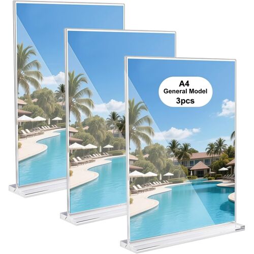 KALANKA-3 Pièces Présentoir A4 Transparent, Porte Affiche Double Face, Porte-Affiches de Table avec Base Stable, Support a4 pour Porte Menu, Flyers, QR Code, Bureau, Restaurant