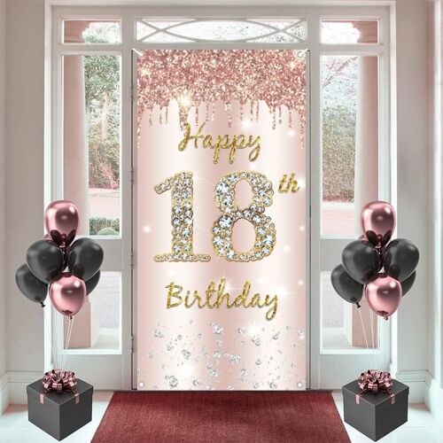 KALANKA-Joyeux 18 ans Anniversaire Bannière en Or Rose, Décoration de Fête d'anniversaire 18 ans de Bannière de porte, Banderoles pour Fêtes Anniversaire de Fille, Signe de Bienvenue Fête d'anniversa