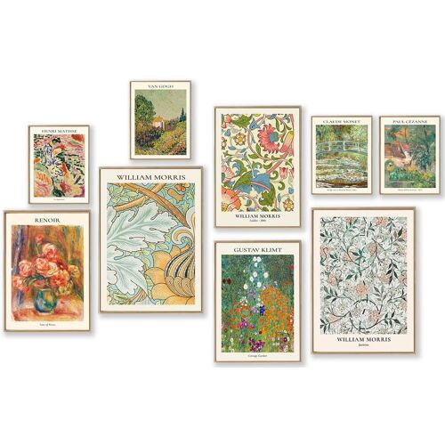 KALANKA-Lot de 9 impressions murales éclectiques vintage - Décoration murale éclectique abstraite Matisse William Morris Van Gogh Monet Maximaliste - Artiste célèbre - Poster tendance pour l'esthétiq