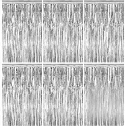 KALANKA-6 Rideau Métallique Argenté à Franges, 1m x 2m Rideau Métallique Tinsel, Rideau Anniversaire avec Adhésif Double Face Décoration Brillante pour Photos de Fête Champagne Or Mariage Fêtes