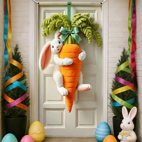 KALANKA-Rideau Porte Lapin Pâques, 90 × 180 cm Couverture de Porte Pâques Decoration, Bannière Toile Fond de Pâque, pour Décoration Vacance Pâque et Printemps (A)