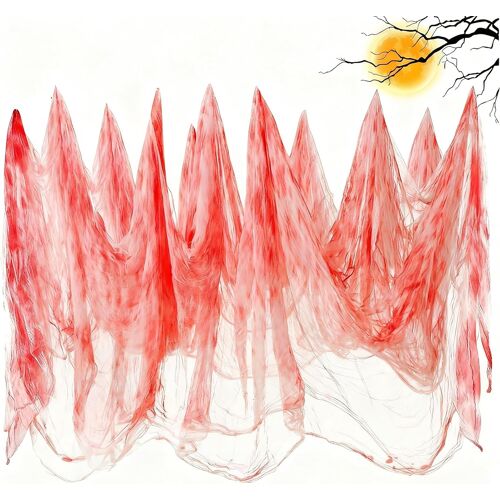 KALANKA-215 x 500 cm Tissu Effrayant Gaze Halloween - Halloween Décoration Tissu Sanglant Gothique pour Porte, Rideau, Maison Hantée - Intérieur/Extérieur (Sanglant)