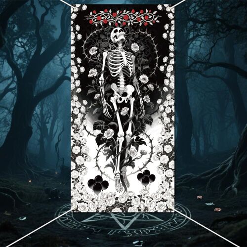 KALANKA-Bannière de Porte de Crâne et Fleurs, 180x90cm Décoration de Porte Jour des Morts Rideau Squelette d'halloween Arrière Plan de Photographie pour Maison Hantée Décoration de Fête d'anniversair