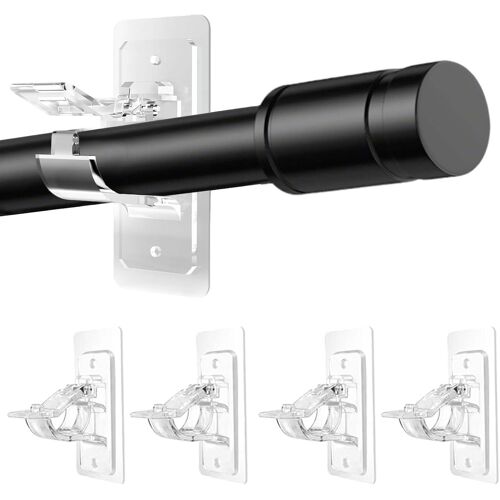 KALANKA-Tringle Rideau Sans Percage 4 Pièces Transparent Support Tringle Adhesif Aucun Perçage Requis Réglable Auto-Adhésif Puissant pour Suspendre des Rideaux ou Des Porte-Serviettes