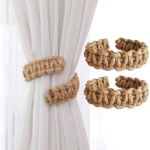 KALANKA-2 Pièces Embrasses de Rideaux Tissés Boho, Attaches à Main pour Rideaux Décoratifs, Bracelets de Porte pour Salon et Chambre, Attache Rideaux (Marron)