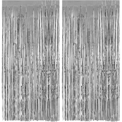 KALANKA-Rideau Métallique,2 pièces 1m x 2m Scintillants Argent Franges en Aluminium,Facile à Installer,Rideaux Franges Tinsel Fond pour Fête, Photo, Décoration,Mariage,Anniversaire