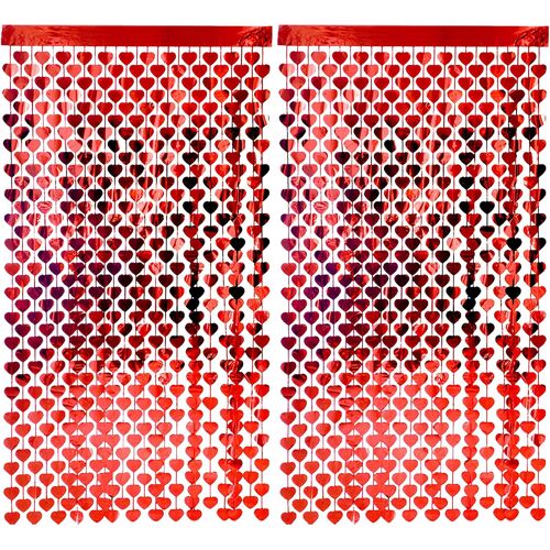 KALANKA-Lot de 2 rideaux de pluie rouges en forme de c?ur - 2 m - Décoration pour mariage, Saint-Valentin, anniversaire, salon, porte, fête