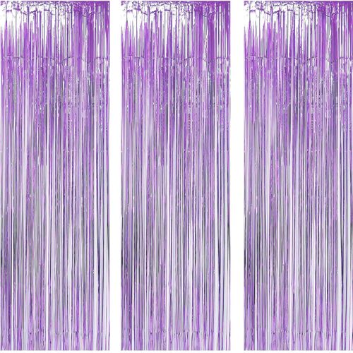 KALANKA-Lot de 3 Rideaux en métal à Franges Scintillantes pour Porte, fenêtre, décoration pour Anniversaire, Mariage, fête, serpentins, 92 x 245 cm - Violet