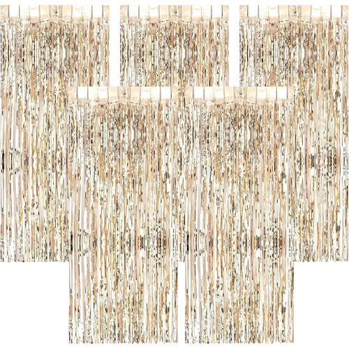 KALANKA-Rideau Métallique à Franges Or Champagne ¿ 5 Pièces Rideaux Paillette Aluminium 1 m x 2 m, Toile de Fond Photo pour Anniversaire, Mariage, Fête, Noël & Nouvel an