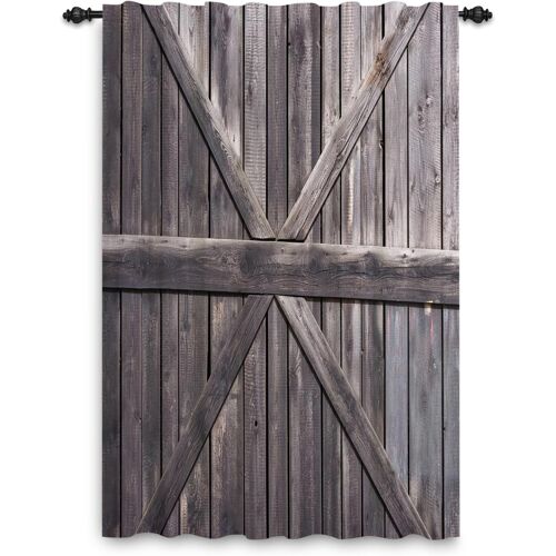 KALANKA-Rideau en Bois Rustique pour fenêtre Porte de Grange en Bois Rideau Décor de Ferme Salon Chambre Thème Country Cowboy Rideau de Séparation Intérieur Passe-Tringle 107x160cm 1 Panneau